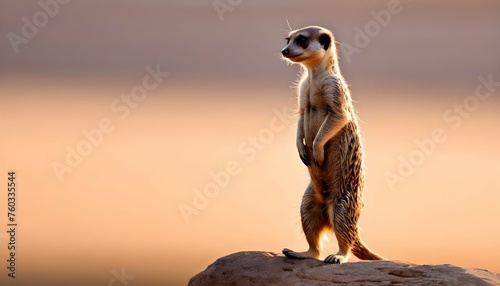A Meerkat Standing On A Rock Watching The Sunrise