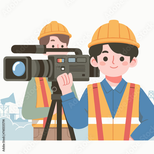 Video camera operator working with his professional equipment