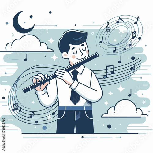 cartoon man musician play flute