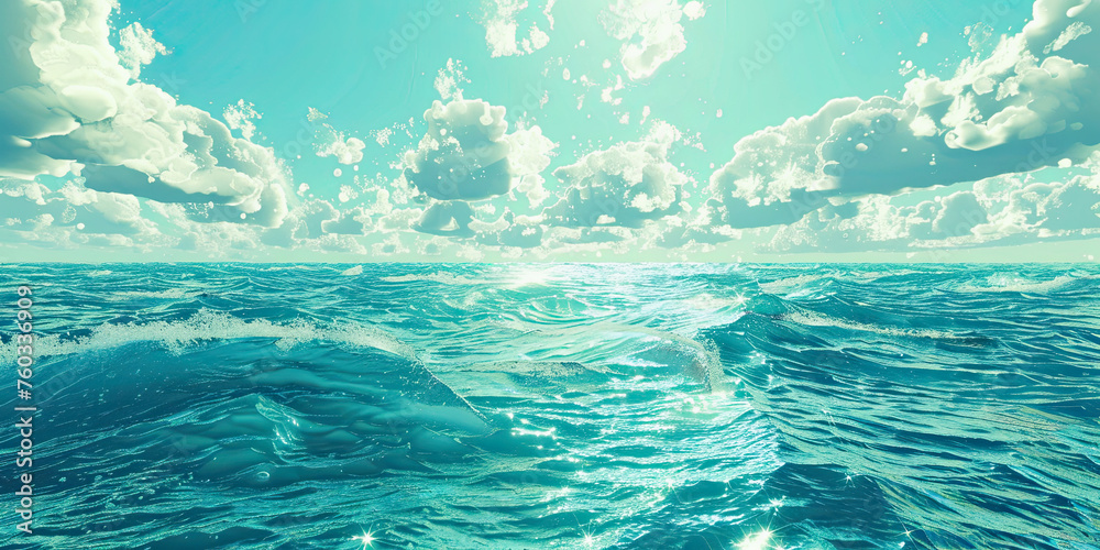 Ocean background, video game style graphics oceans level design backdrop illustration, gaming resources, scrolling platform, generated ai