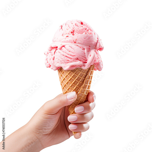 hand holding an ice cream cone png cutout on transparent background generative ai