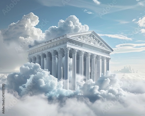 Cloud computing service as a digital Olympus home to gods of the internet. Clean background