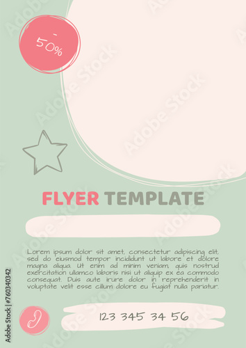 Editable flyer, leaflet, poster, magazine, banner template. Vector mockup with empty space for photo.
