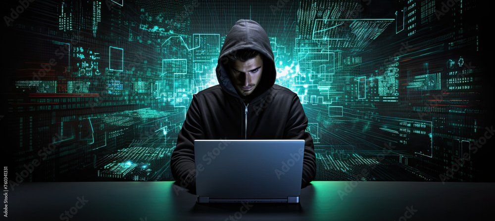 Hacker in front of his laptop Hacker in front of his laptop