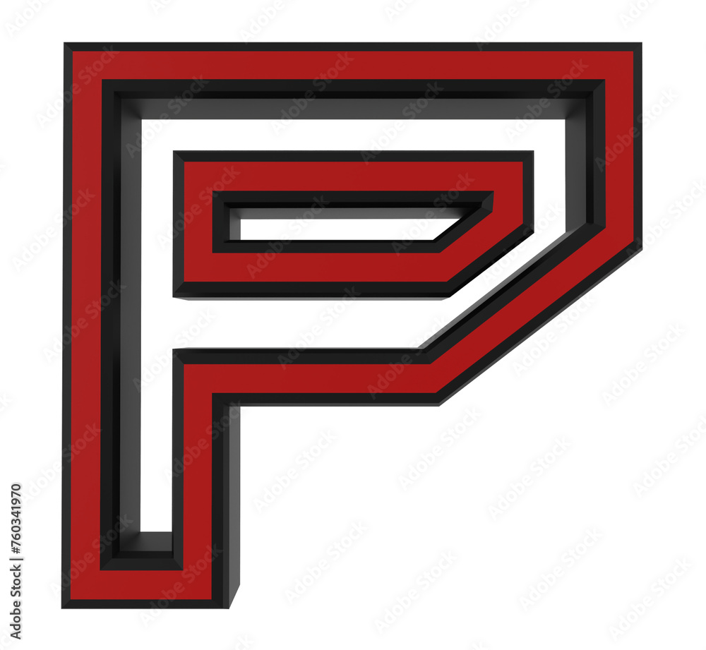 Letter P uppercase outlined techno text isolated on white background