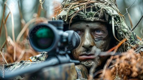 A sniper in camouflage photo