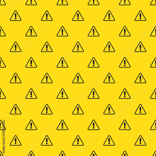 A seamless pattern with triangles with an exclamation mark. Endless pattern on yellow background.