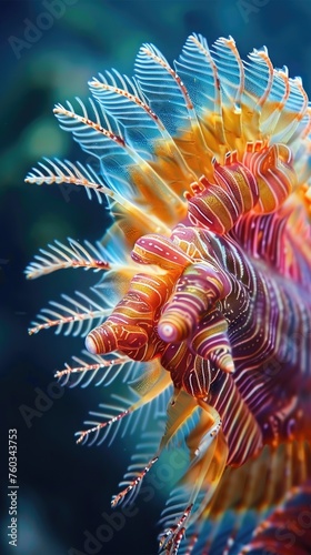 The intricate design of a feather duster worm showcasing its natural patterns and colors photo