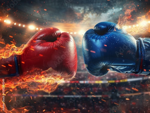 Two boxing gloves with red and blue on them
