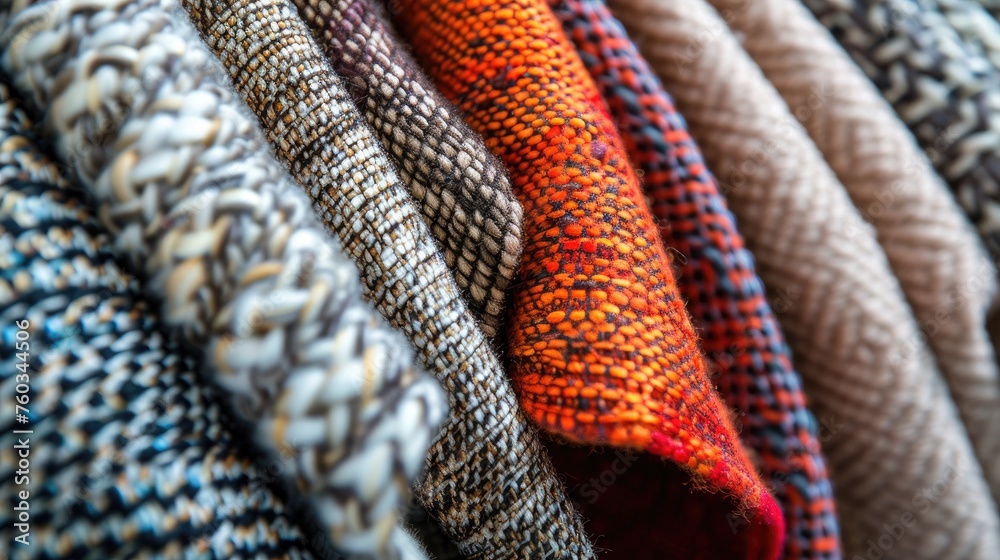 A macro view of fabric textures highlighting the weave and patterns of different materials A macro view of fabric textures highlighting the weave and patterns of different materials