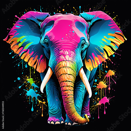 Vibrant Neon Colored Elephant Artwork. AI-generated © YEEKAZAR