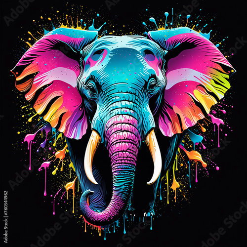 Vibrant Neon Colored Elephant Artwork. AI-generated © YEEKAZAR