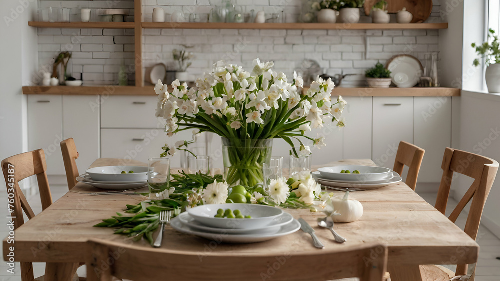 Spring-Themed Dinner Table in White Kitchen with Fresh 1






