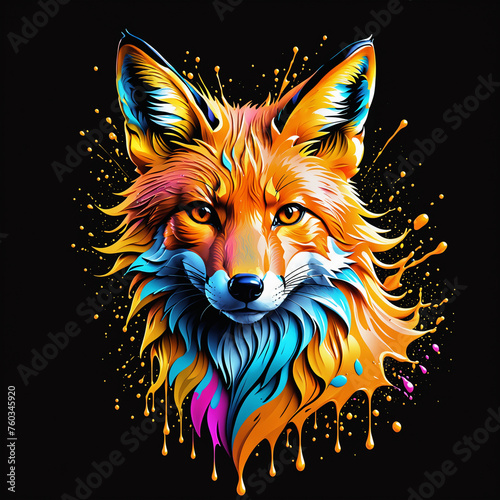 Vibrant Neon Colored Fox Artwork. AI-generated