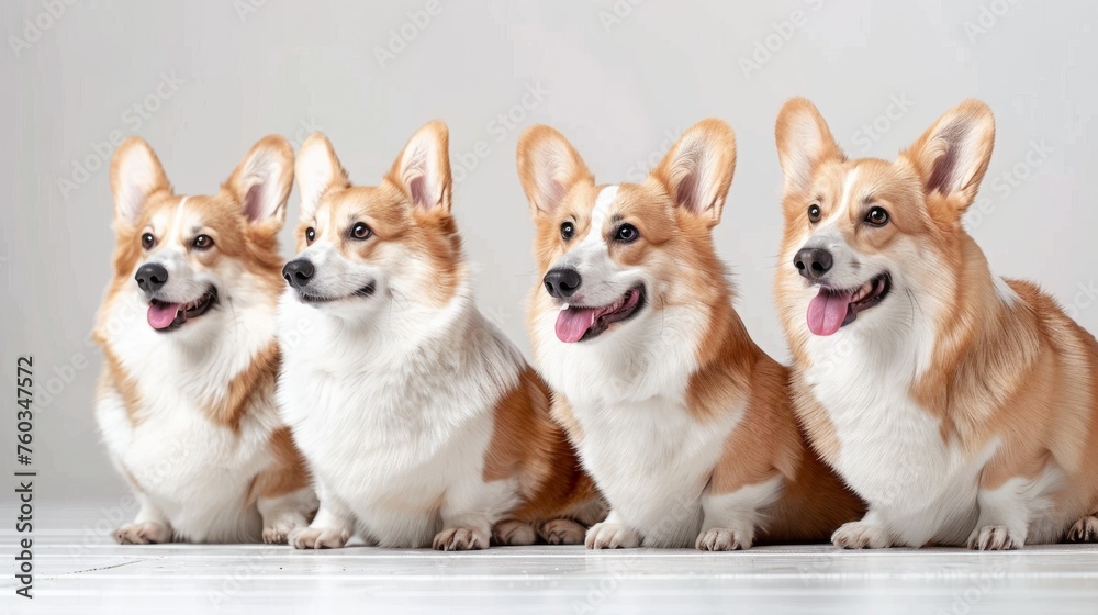 Four dogs are sitting in a row, all with their tongues out