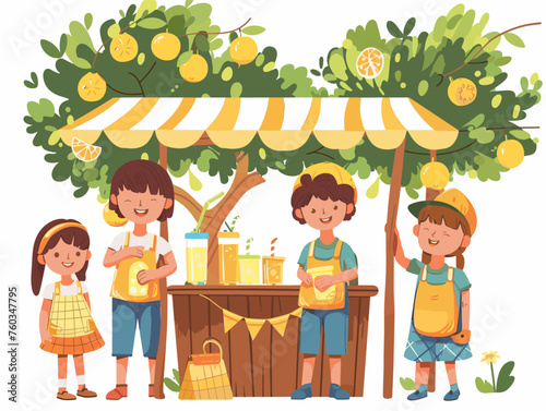  Children set up a lemonade stand under a shady tree their entrepreneurial spirit blossoming with the summer sun ready to quench the thirst of passersby. 