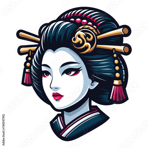 Japanese geisha girl head mascot vector illustration