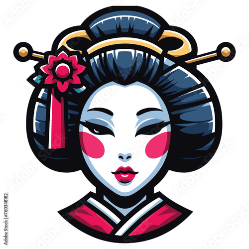 Japanese geisha girl head mascot vector illustration