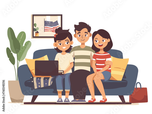 A family holds a video call with loved ones stationed overseas sharing stories and celebrating the holiday even though physically apart. 