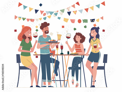  A group of friends gather at a local restaurant enjoying a special Independence Day menu and celebrating with festive decorations. 