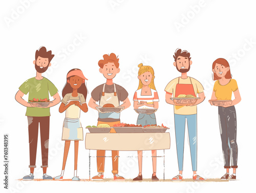  A group of friends volunteer at a local homeless shelter serving meals and offering support to those in need. 