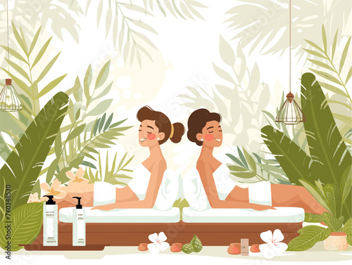  A couple enjoys a relaxing day at a spa indulging in massages facials and other treatments leaving them feeling rejuvenated and pampered. 