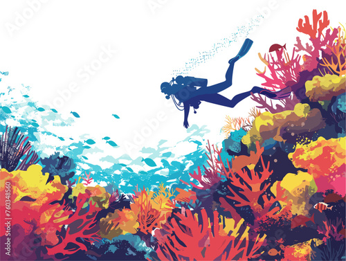  A solo traveler goes scuba diving in a coral reef marveling at the underwater world's vibrant colors and diverse marine life. 