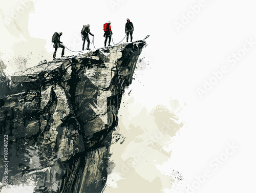  A group of rock climbers scale a challenging cliff face relying on teamwork and trust to reach the top. 