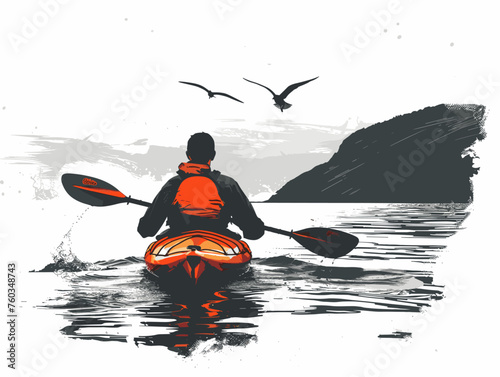  A solo kayaker explores a secluded coastline the sound of the waves and the cries of seabirds filling the air. 