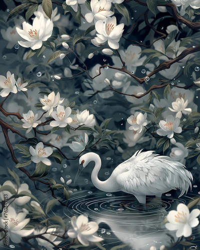Blue and white swan art