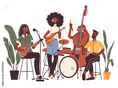  Musicians from different backgrounds improvise together during a jam session listening to and responding to each other creating a spontaneous and dynamic performance. 