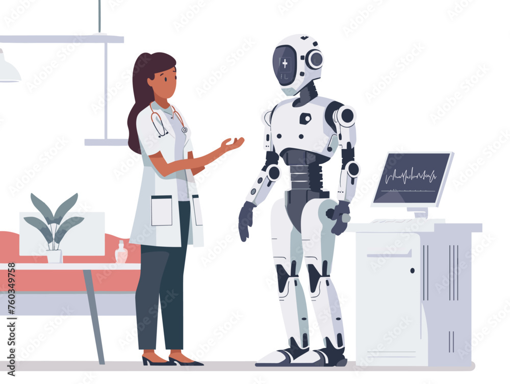 Obraz premium A doctor performs a remote operation using a telepresence robot offering medical care to patients across vast distances.