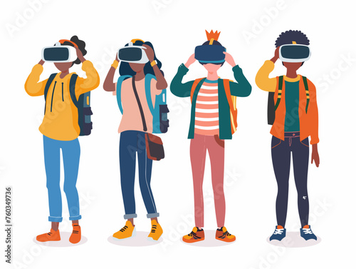 A group of students attend a virtual reality classroom experiencing historical events and exploring different worlds through immersive simulations. 