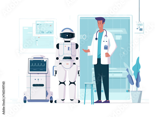  A doctor performs a remote operation using a telepresence robot offering medical care to patients across vast distances. 