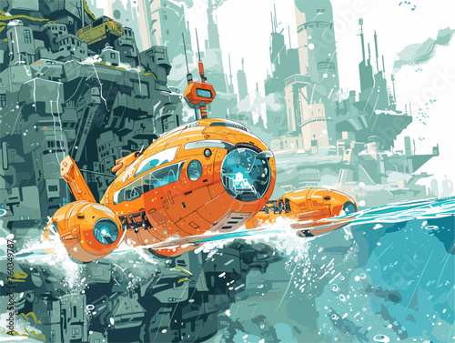  A team of underwater explorers navigate a submerged city in a submersible vehicle uncovering the secrets of a lost civilization. 