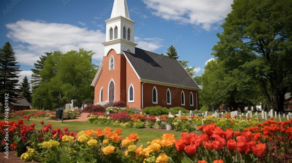 congregation rural church building illustration fellowship prayer ...