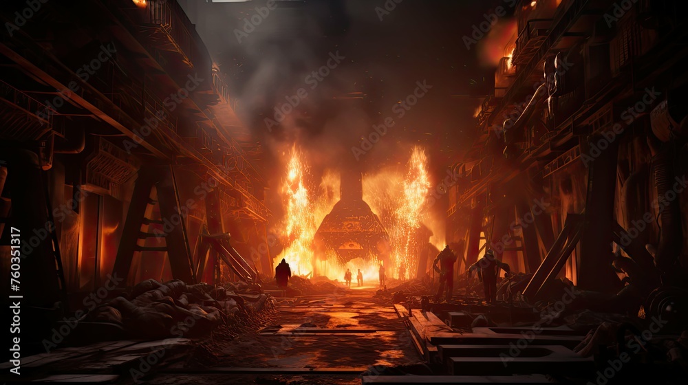 Obraz premium manufacturing furnace steel mill illustration metal heat, machinery equipment, factory smelting manufacturing furnace steel mill