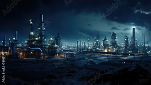 production petroleum chemical plant illustration processing equipment, storage distillation, reactor pipeline production petroleum chemical plant