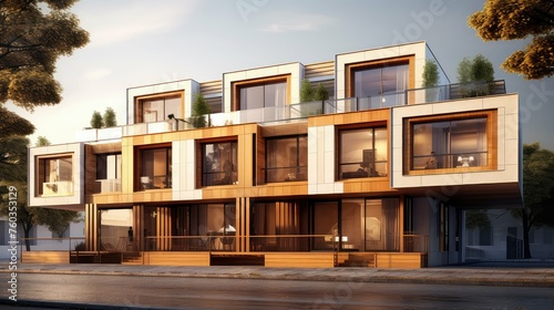 design contemporary townhouse building illustration architecture chic, stylish trendy, spacious open design contemporary townhouse building © sevector