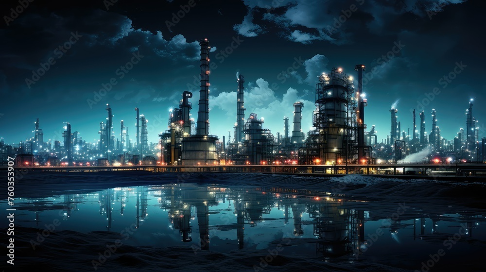 Fototapeta premium fuel gasoline chemical plant illustration process cracking, catalyst reactor, storage tank fuel gasoline chemical plant