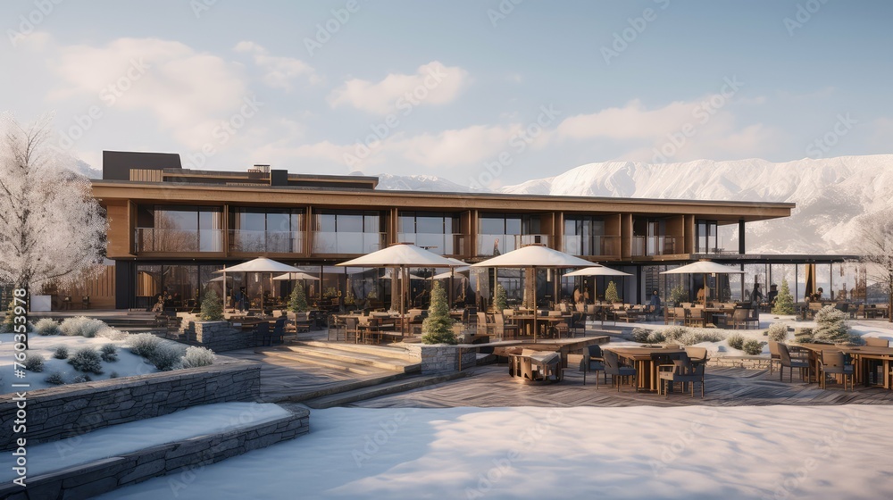 Obraz premium cabin outdoor hotel building illustration chalet glamping, tent villa, safari retreat cabin outdoor hotel building