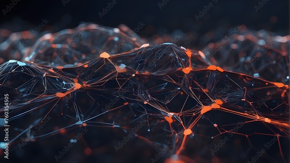 Abstract background made of polygons with lines and dots connecting them. 3D illustration. Background of abstract technology with lines and dots linking it 3D Production Background in abstract polygon - obrazy, fototapety, plakaty 