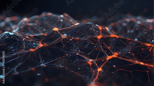 Abstract background made of polygons with lines and dots connecting them. 3D illustration. Background of abstract technology with lines and dots linking it 3D Production Background in abstract polygon photo
