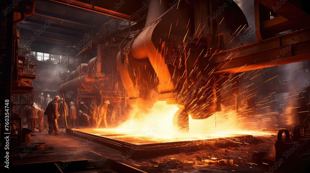 production molten steel mill illustration furnace industry, metal manufacturing, casting machinery production molten steel mill