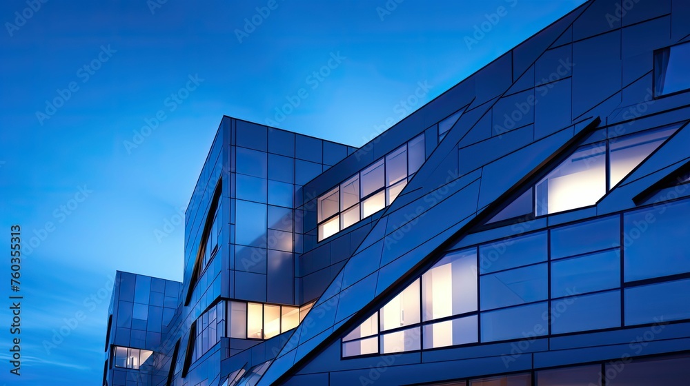 Obraz premium architecture blue office building illustration modern design, glass corporate, urban business architecture blue office building