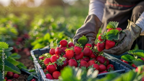 A person picking strawberries from a field