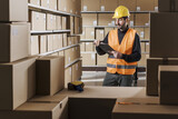 Warehouse worker checking orders and packages