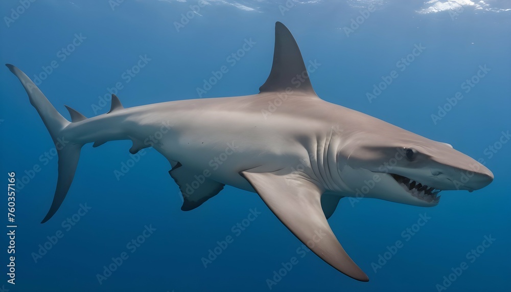 A Hammerhead Shark With Its Dorsal Fin Breaking Th