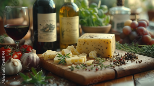 wines with various ingredients of French cuisine