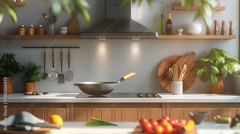 frying pan on stove kitchen interior